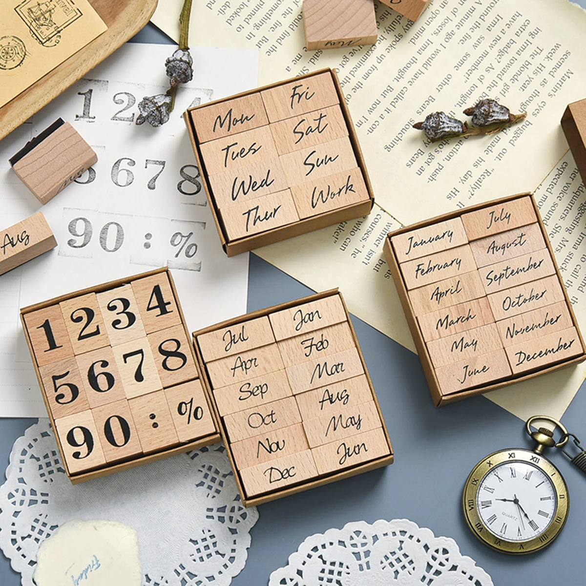 Rubber Date Stamp - Wooden Rubber Date Stamp,12 Months Days